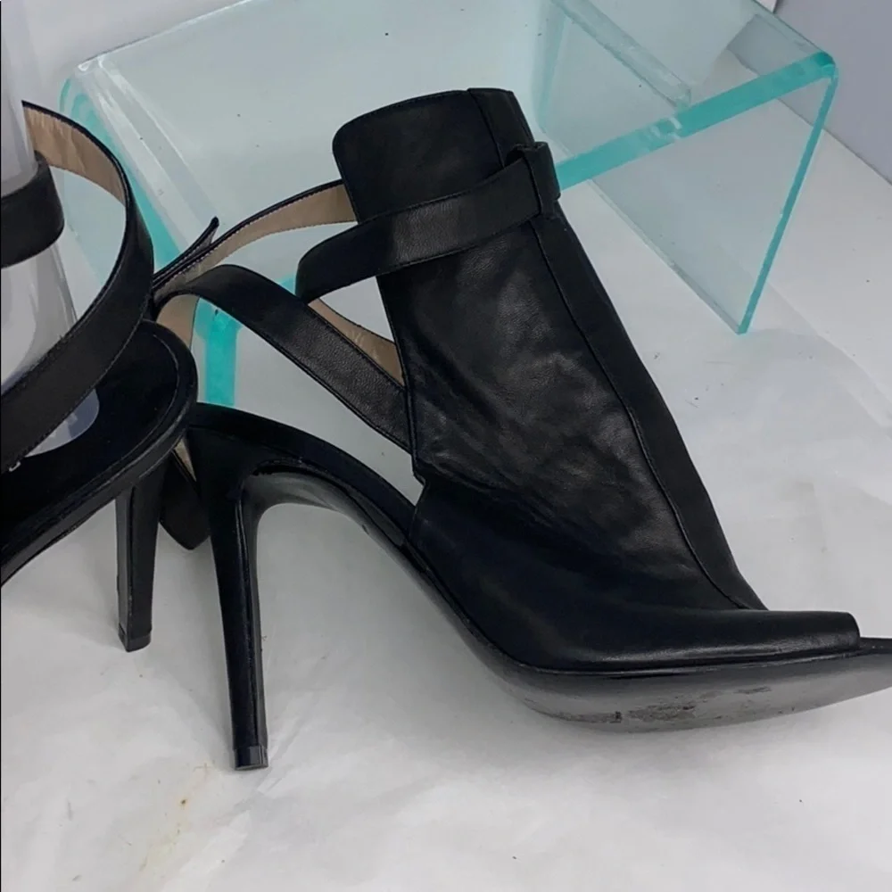 Barbara Bui Sz 38 Black Leather Ankle Wrap Heels